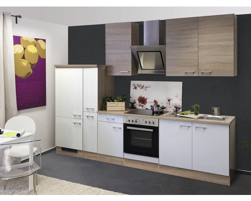 Cuisine complète sans appareils Flex Well Samoa 300 cm couleur de façade blanc chêne sonoma - couleur du corps chêne sonoma 00010065