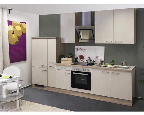 Cuisine complète sans appareils Flex Well Nepal 300 cm couleur de façade cachemire brillant - couleur du corps chêne sonoma 00010073
