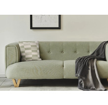 Canapé clair avec coussin et couverture dans le salon