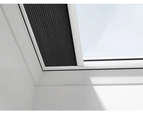 VELUX Dachfenster Wabenplissée graphitgrau mit weißem Alu- Rahmen elektronisch FMK 060060 1047KWL Dachfenster mit Verdunkelungsplissee