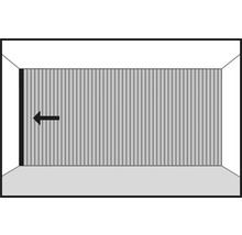 Illustration d''un système de porte coulissante en bois avec une flèche indiquant le sens de coulissement