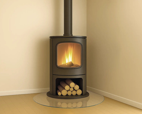 Kaminofen mit Holzscheitfach und Glasbodenplatte