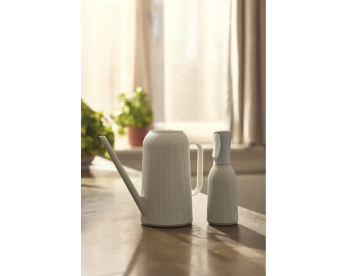 Arrosoir et vaporisateur pour plantes sur une table.