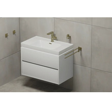 Meuble-lavabo avec deux tiroirs, robinetterie, distributeur de savon et porte-serviettes