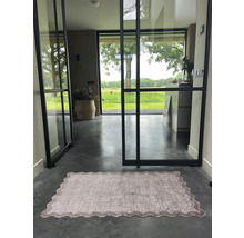 Flur mit Teppich, Glastür und Außensicht.