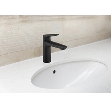 Mitigeur de lavabo noir sur un lavabo
