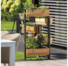 Pflanzentreppe mit mehreren Holzkästen und diversen Pflanzen