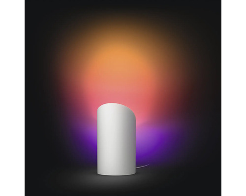 Weisse Tischleuchte mit farbiger Beleuchtung