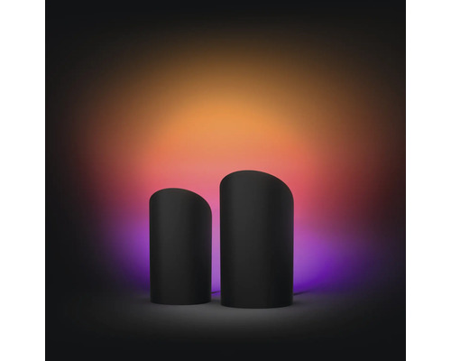 Zwei schwarze, zylinderförmige Tischleuchten mit abgerundeten Oberseiten