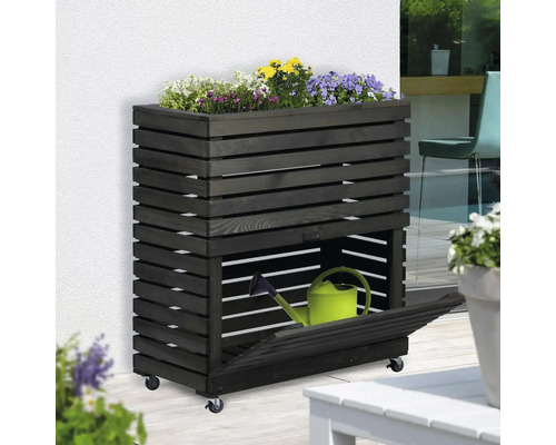 Rollbarer Pflanztisch mit Stauraum für Gartengeräte und Blumen