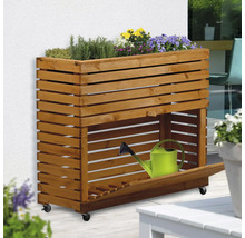 Hochbeet aus Holz mit Stauraum und Bewässerungskanne