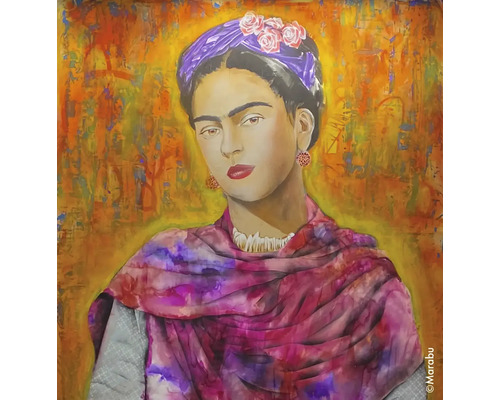 Peinture d''une femme avec des fleurs dans les cheveux et une écharpe autour des épaules