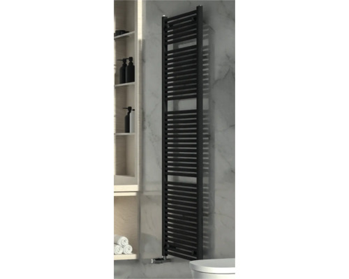 Rotheigner Badheizkörper CLASSIC 1810 x 600 mm schwarz matt Anschluss Beidseitig unten Schwarzer Handtuchwärmer im Badezimmer