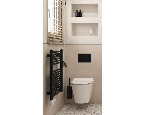 Salle de bain moderne avec toilettes, radiateur et stores