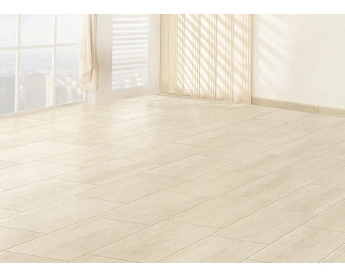 Pièce lumineuse avec carrelage au sol et fenêtre