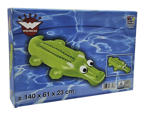 Verpackung einer aufblasbaren Krokodil-Schwimmhilfe von Wehncke, circa 140 x 61 x 23 cm, mit TÜV Rheinland Siegel