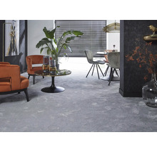 Wohnzimmer mit Teppich, Sesseln, Tisch und Stühlen