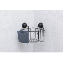 Eckduschregal mit Saugnäpfen zur Aufbewahrung von Duschutensilien.