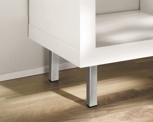 Vue détaillée d''un meuble de salle de bains blanc avec pieds en métal