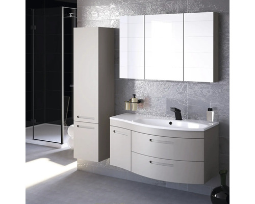 Ensemble de salle de bains moderne avec lavabo, armoire de toilette et armoire haute