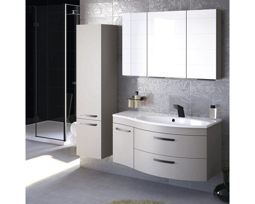 Ensemble de salle de bains moderne avec meuble-lavabo, armoire de toilette et armoire haute pour une ambiance élégante