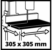 Sägeblatt mit Arbeitstisch und Größenangabe 305 x 305 Millimeter