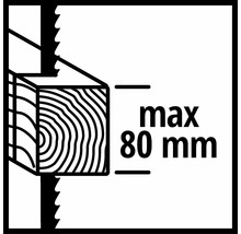 Maximale Holzschnitttiefe 80 Millimeter Symbol