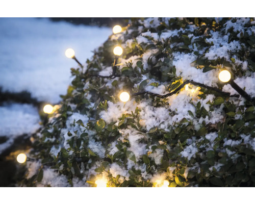 Arbuste décoratif avec guirlande lumineuse et neige