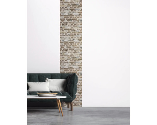 Scène d''intérieur avec mur de briques, canapé et table