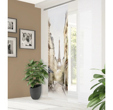 Dekoratives Schiebeelement mit Paris-Motiv in einem hellen Wohnzimmer.