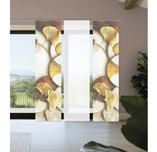 Schiebegardinen mit Ginkgo-Blatt-Motiv an Fensterfront