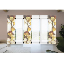 Raumansicht mit Schiebegardinen mit abstraktem Ginkgo-Blätter-Motiv zur Fensterdekoration