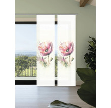 Deux panneaux coulissants avec motif de coquelicots devant une fenêtre