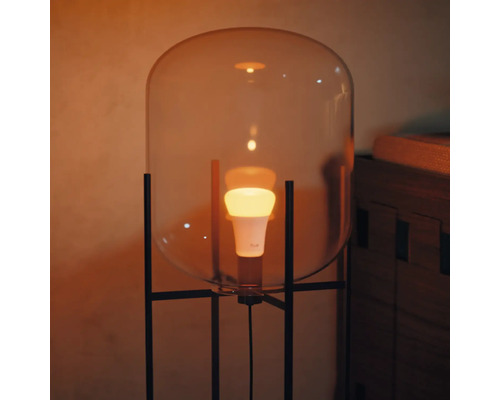 Lampadaire avec coupole en verre et lampe LED