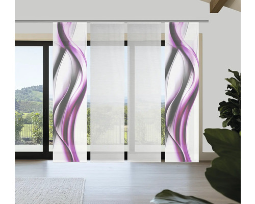 Raumszene mit Schiebegardinen mit Wellenmuster zur Fensterdekoration