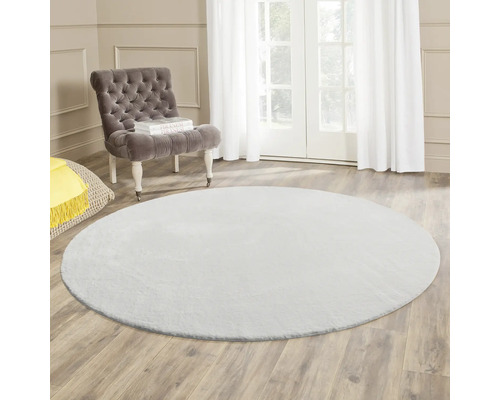 Tapis rond dans le salon avec fauteuil et lumière naturelle.