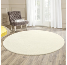 Tapis rond dans un salon avec fauteuil et lumière naturelle