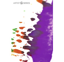 Abstrakte Malerei mit violetten und orangefarbenen Farbspritzern