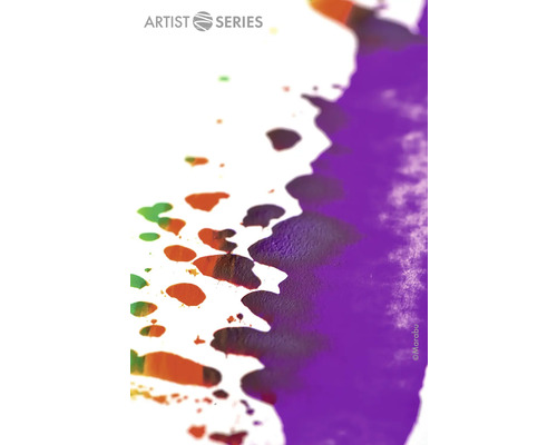 Abstrakte Malerei mit violetten und orangefarbenen Farbspritzern