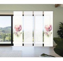 Panneau japonais avec motif de coquelicots devant une fenêtre