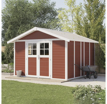 Abri de jardin avec double porte et toit à deux pans dans le jardin