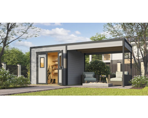 Annexe de toit Abri de jardin Outdoor Life Felix 2/Fynn 2 300 x 250 cm gris clair Abri de jardin avec annexe, mobilier de jardin et décoration dans le jardin