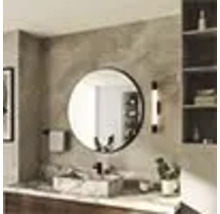 Salle de bains moderne avec miroir rond au-dessus d'un lavabo