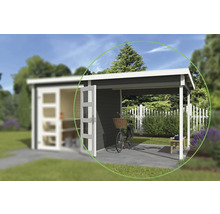 Abri de jardin avec terrasse couverte et vélo