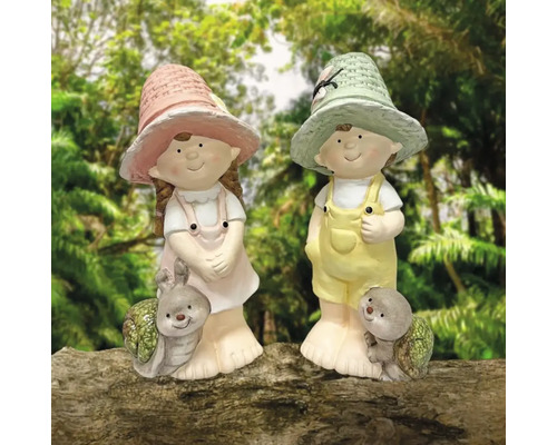 Gartenfiguren-Set mit Junge und Mädchen im kindlichen Design mit Schnecken