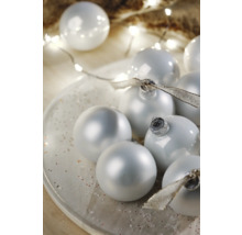 Boules de Noël décoratives sur une assiette avec une guirlande lumineuse