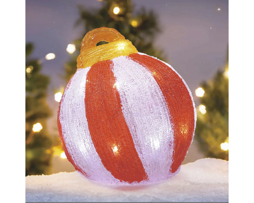 Dekorative, gestreifte Weihnachtskugel mit Beleuchtung für den Aussenbereich