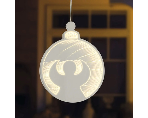 Weihnachtsbaumkugel mit Engelmotiv und LED-Beleuchtung