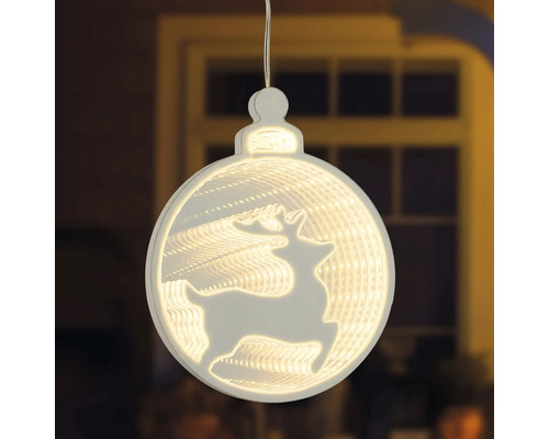 Dekorative Weihnachtskugel mit Rentier-Motiv und LED-Beleuchtung.