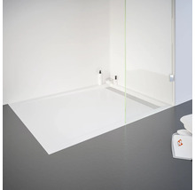 Douche plain-pied avec receveur de douche, cabine de douche et garniture d'écoulement